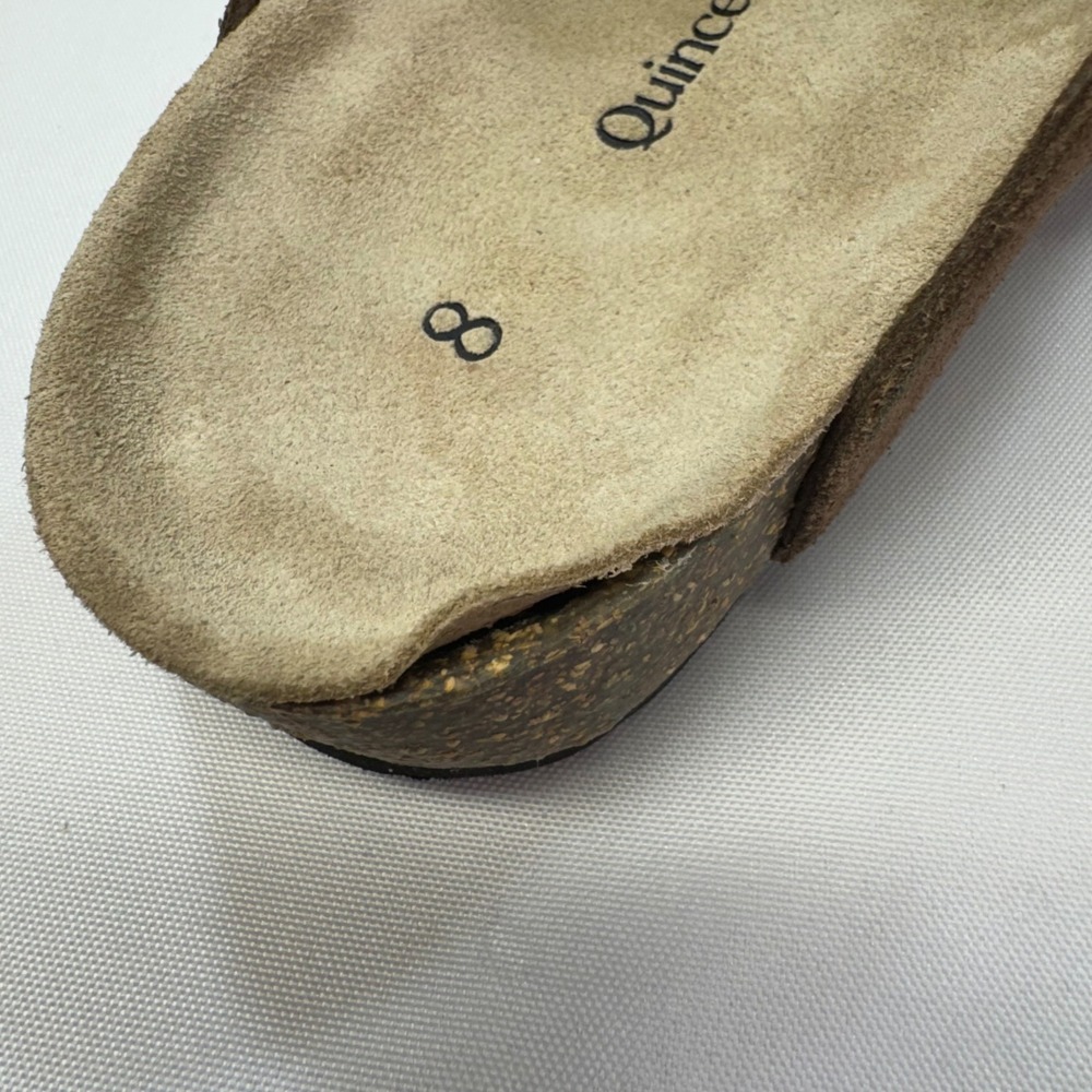 Quince Suede Clog Mules Women Size 8 Brown Buckle Strap Cork Footbed Shoes - Picture 12 of 12